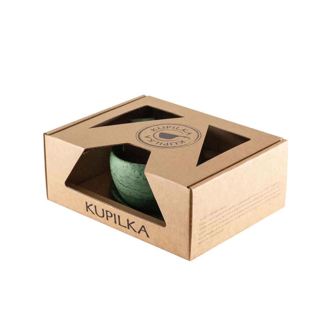 Green cup in a cardboard box from Kupilka Gift Box for hunting and outdoors lovers