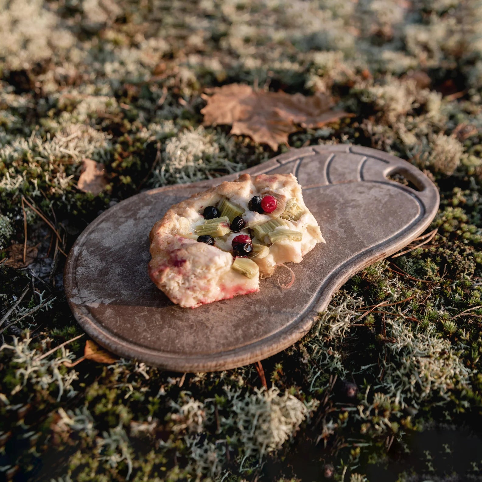 Berry and rhubarb tart on Kupilka Kaarna Small Service Tray for stylish serving