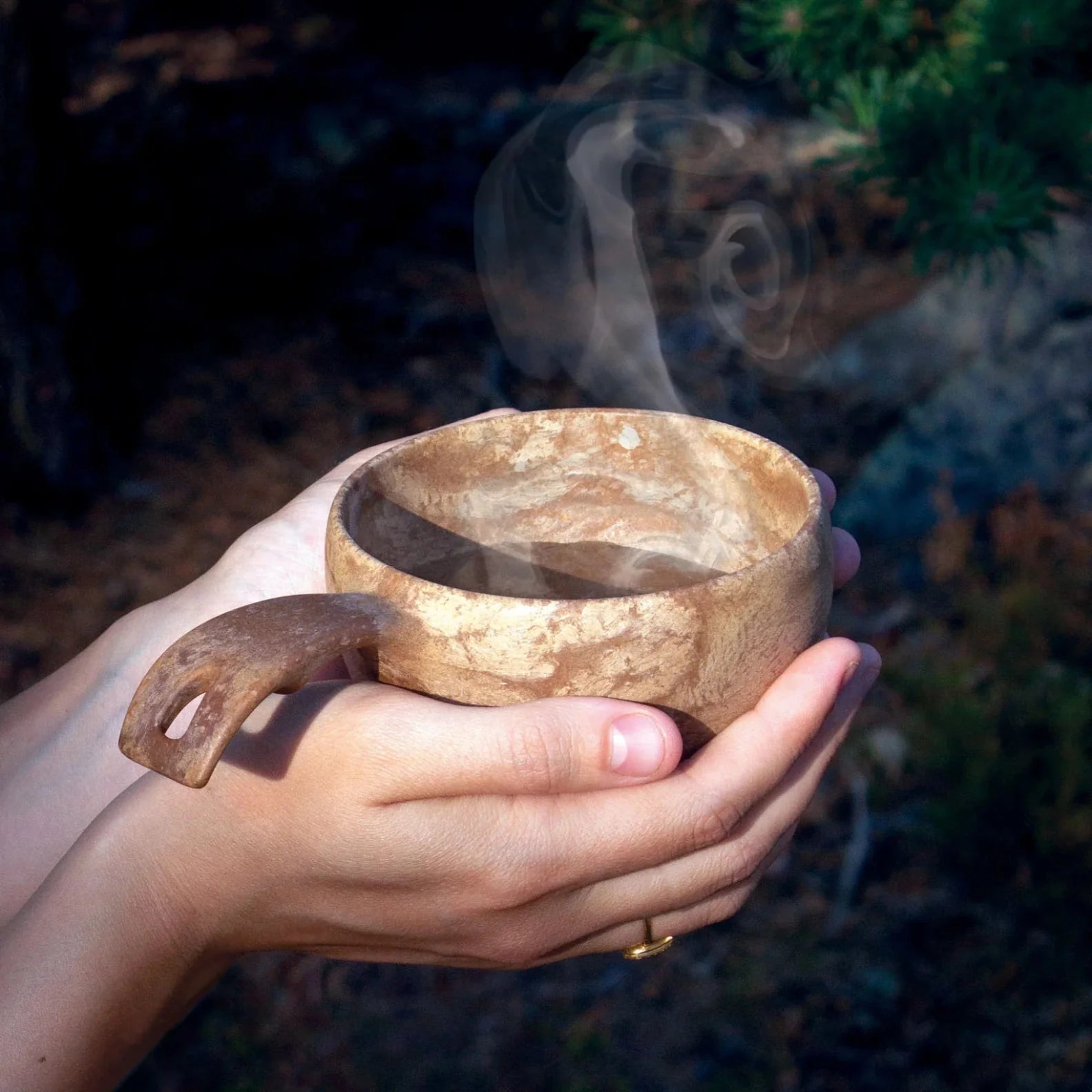 Rustic Kupilka Large Cup with steam, perfect for country clothing adventures outdoors