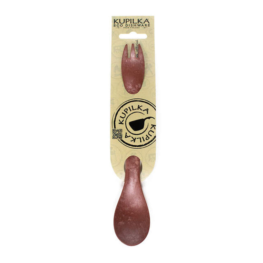 Eco-friendly maroon spork and spoon set perfect for your outdoor adventures