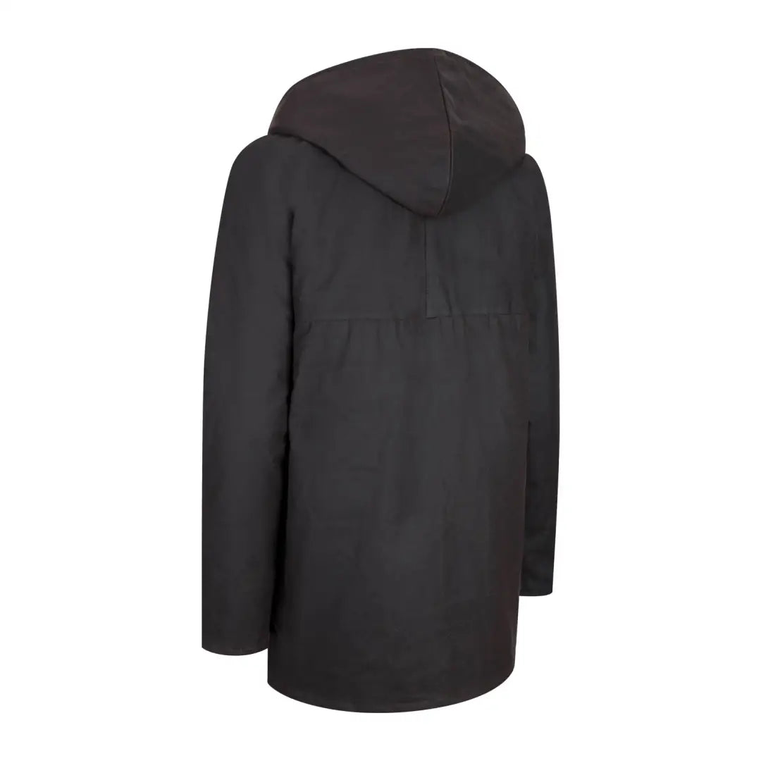 Stylish black hooded coat, perfect for layering in a Ladies Padded Wax Jacket