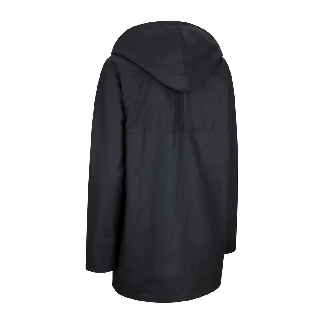 Black hooded coat with a minimalist design from the Ladies Traditional Wax Jacket