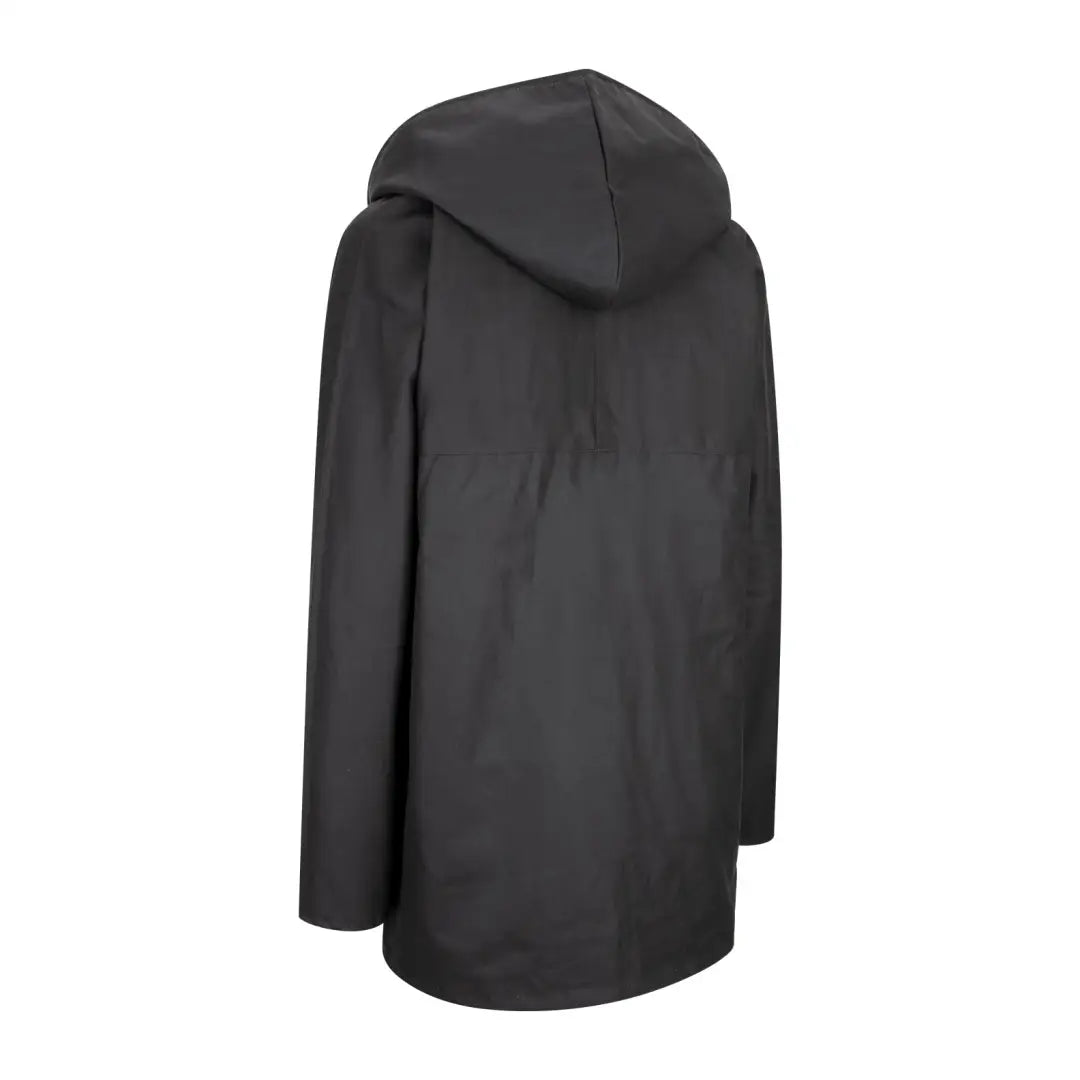 Black hooded coat with minimalist design, perfect for a Ladies Traditional Wax Jacket