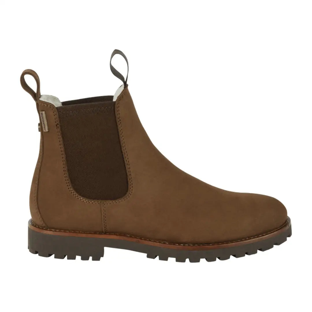 Brown leather Chelsea Aventure boot with rugged sole for stylish women hikers