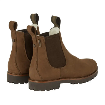 Stylish brown leather Chelsea Aventure boots with chunky rubber soles for women