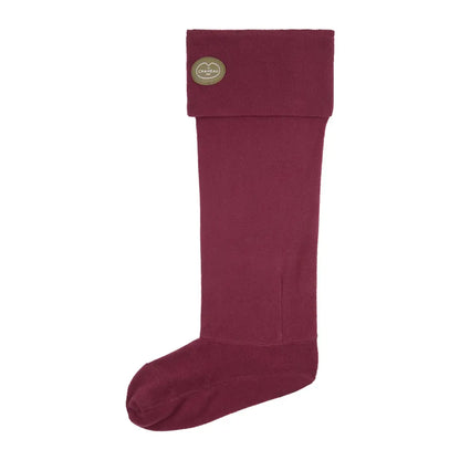 Burgundy Chameau Fleece Boot Liners with cozy cuff and logo for warm, stylish wet weather