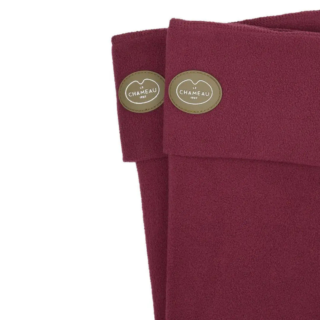 Burgundy rain boots with gold logos perfect for Le Chameau Fleece Boot Liners