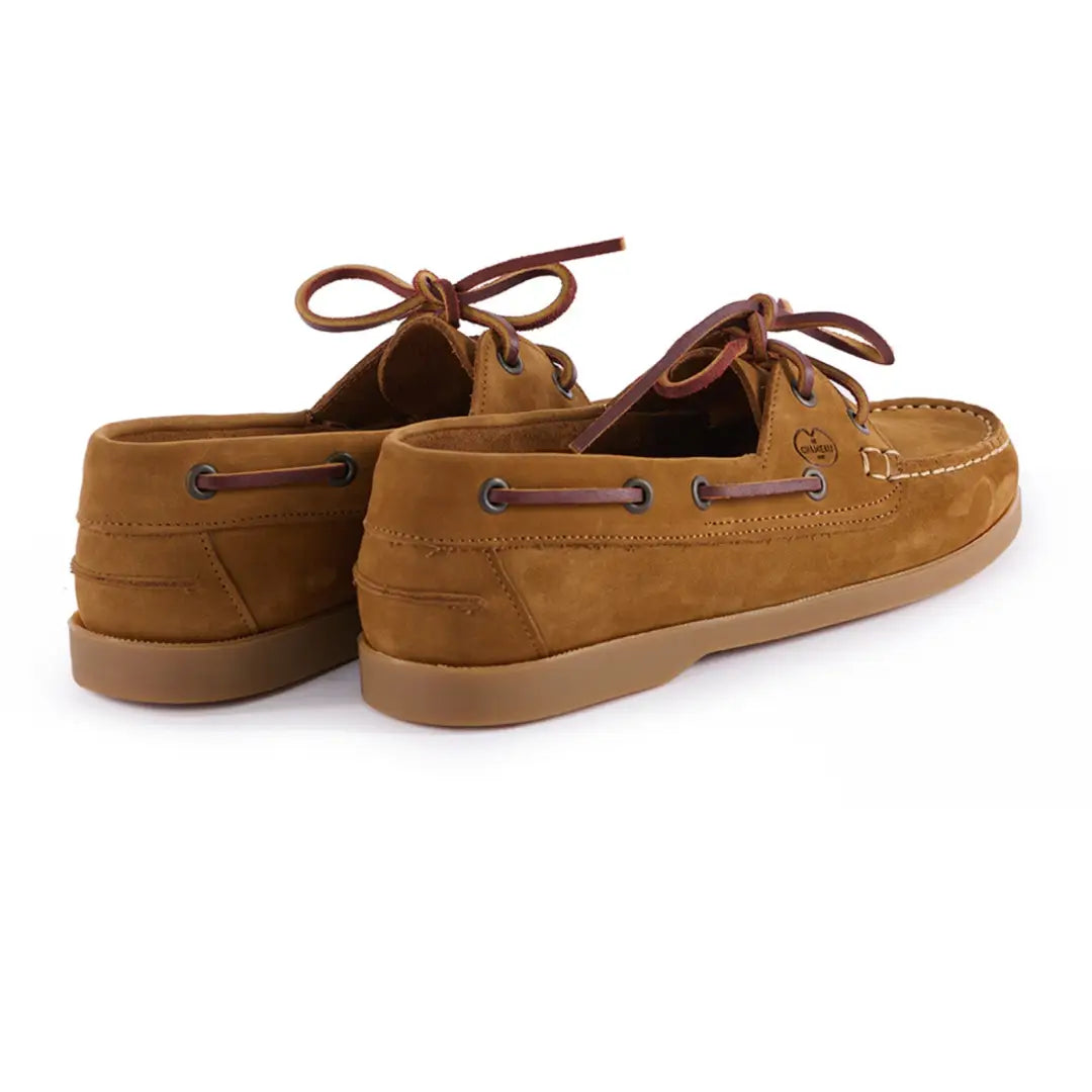 Pair of tan leather boat shoes with brown laces from Galion Nubuck deck shoes