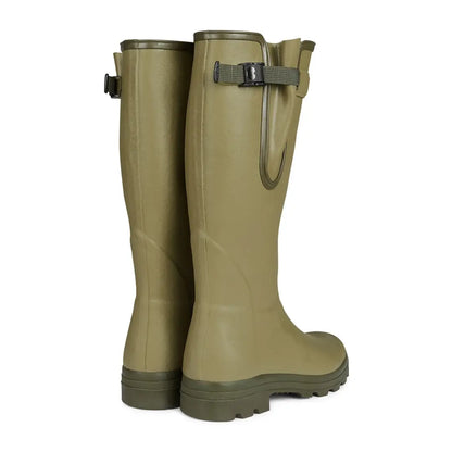 Olive green rubber Wellington Boots with adjustable straps from Chameau Men’s Vierzon