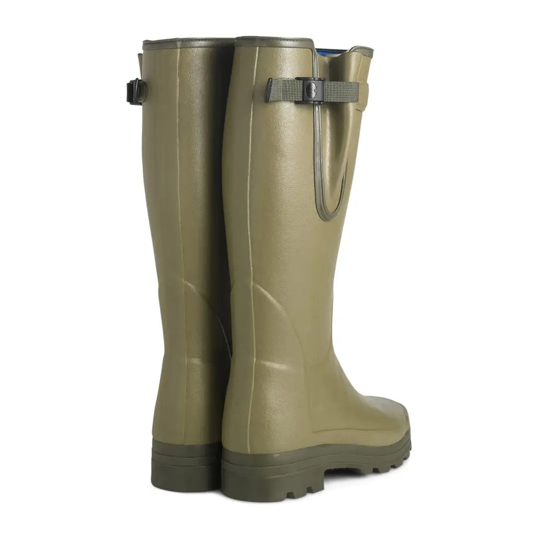 Olive green rubber Chameau Vierzonord Wellington Boots with adjustable side straps