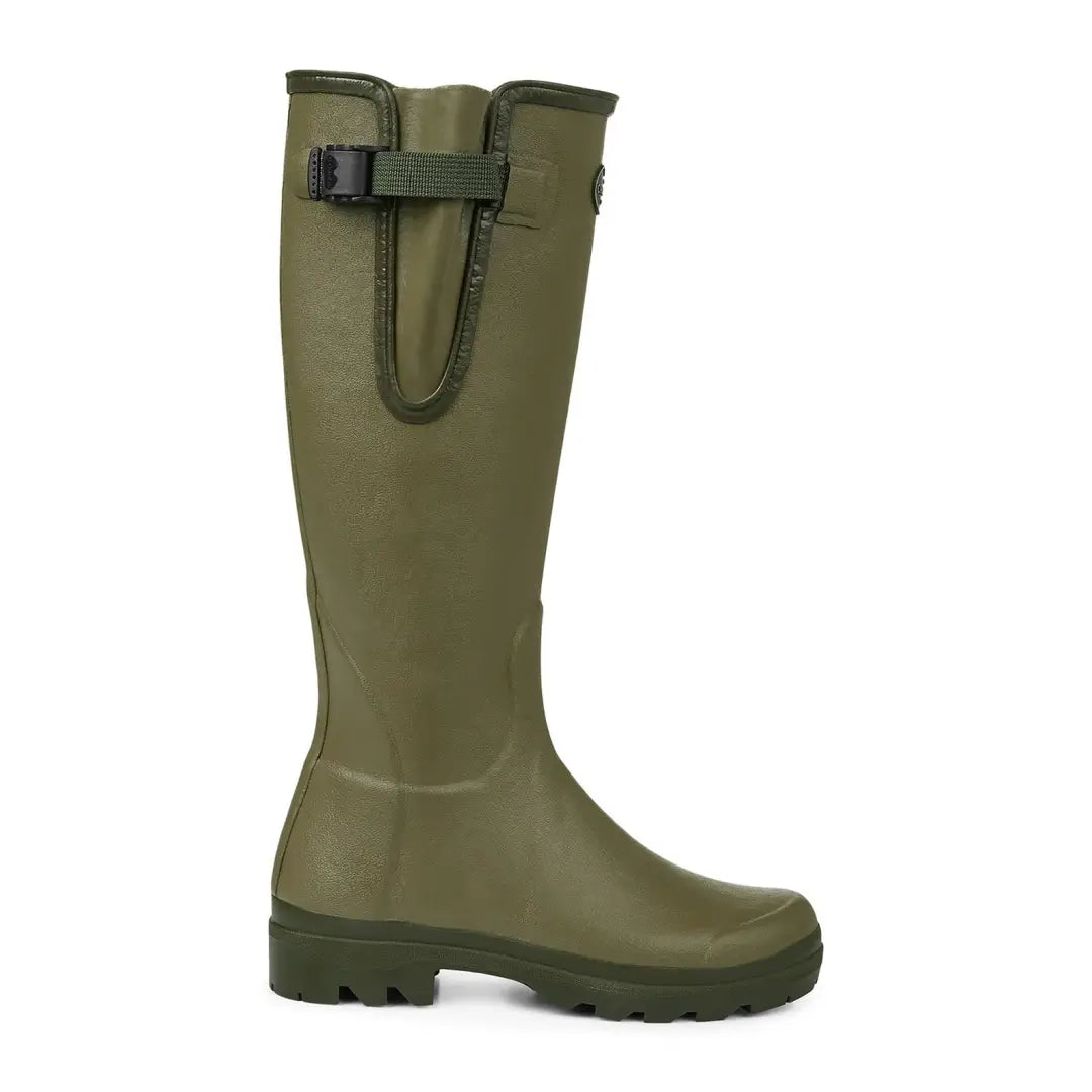 Olive green rain boot with adjustable strap from Chameau Women’s Vierzon Wellington collection