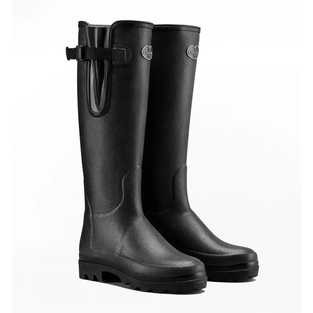 Tall black rubber rain boots with adjustable straps, perfect Le Chameau Vierzonord Neoprene Lined