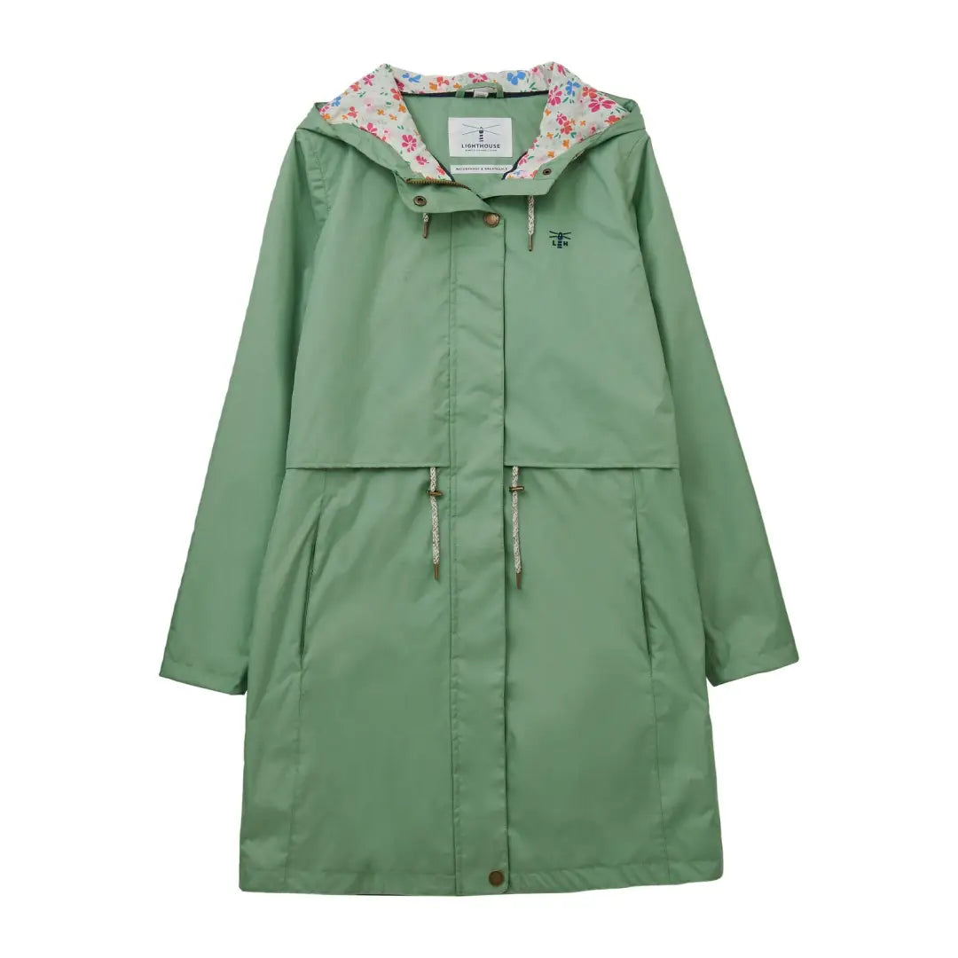 Green Lighthouse Ladies Pippa Coat with floral hood, highly waterproof and comfy lining