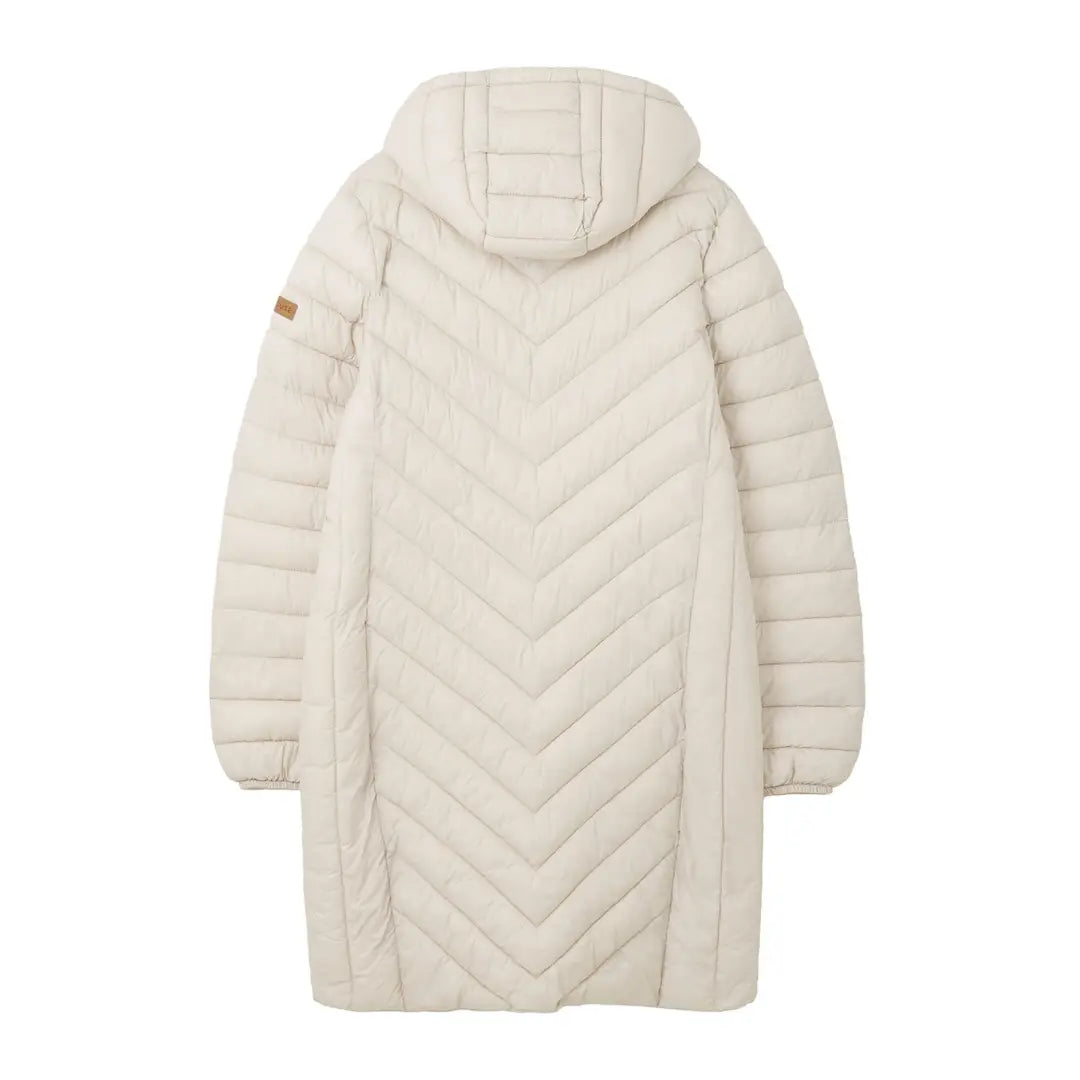 Cream-colored quilted puffer coat with a hood from Lighthouse offers cozy mid-length style