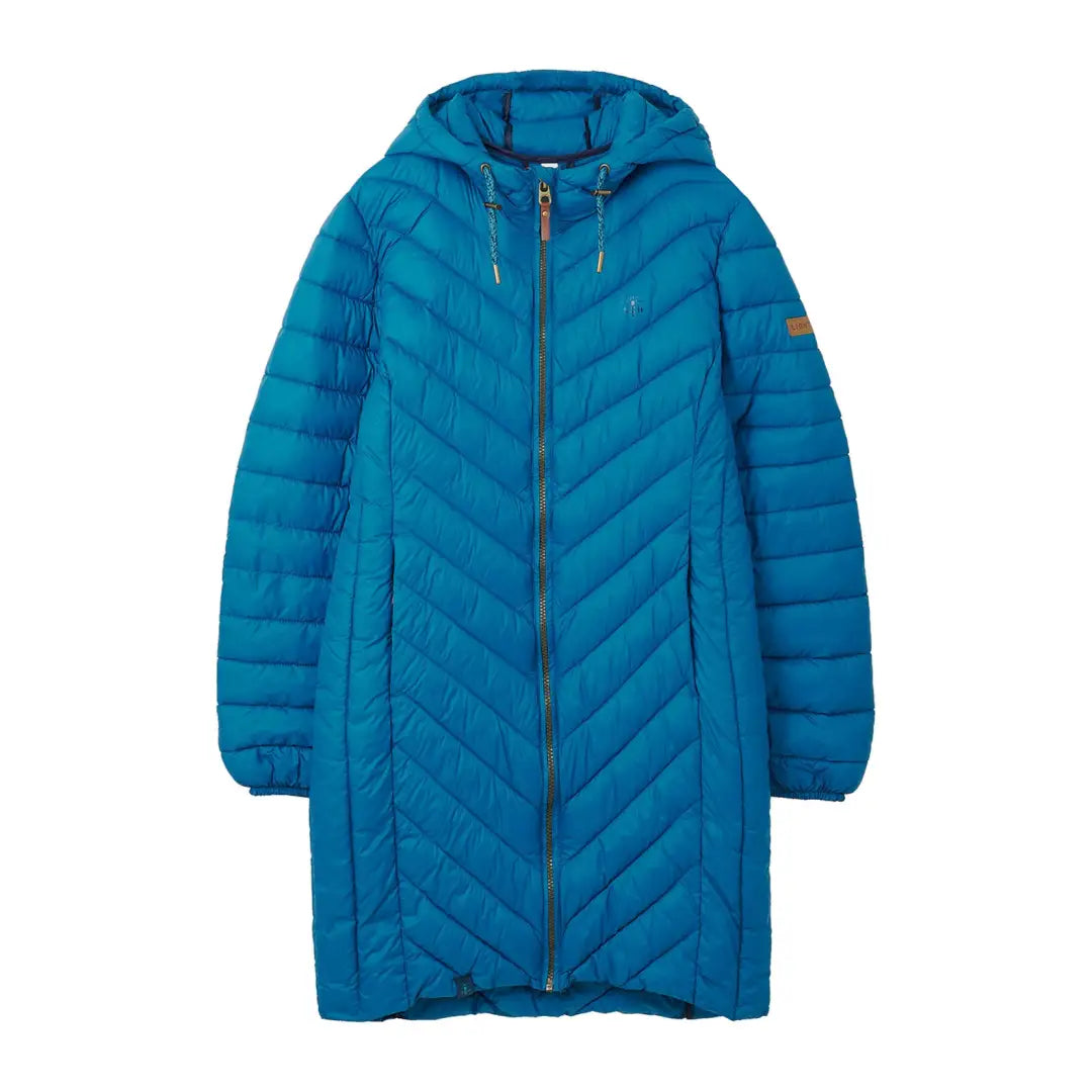 Bright blue Lighthouse Laurel Coat with hood, perfect for stylish winter layering