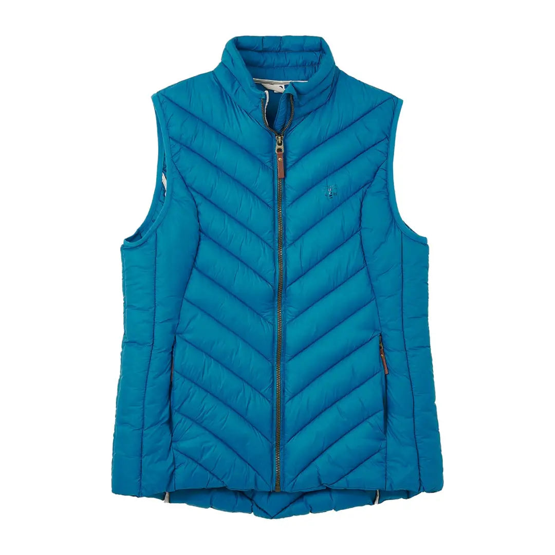 Bright blue Lighthouse Laurel Gilet, a warm gilet made with a full-length zipper