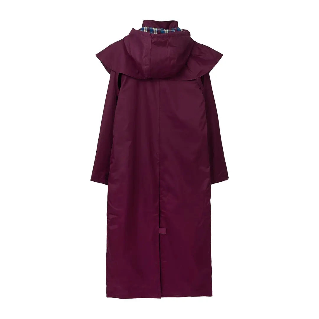 Burgundy long coat with wide collar and full sleeves from Lighthouse Outback length ladies waterproof