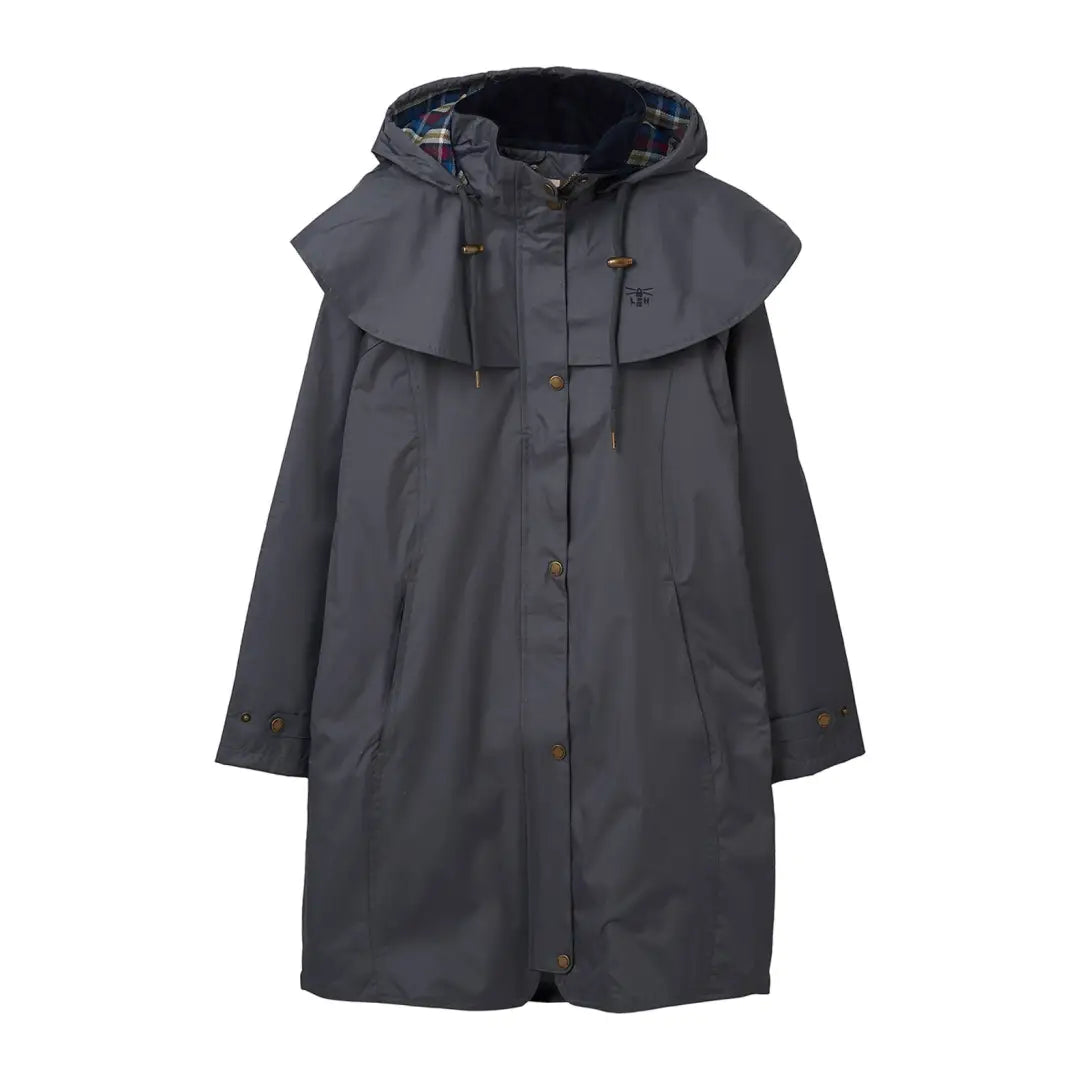 Dark gray Lighthouse Outrider 3/4 length ladies waterproof raincoat with cape overlay