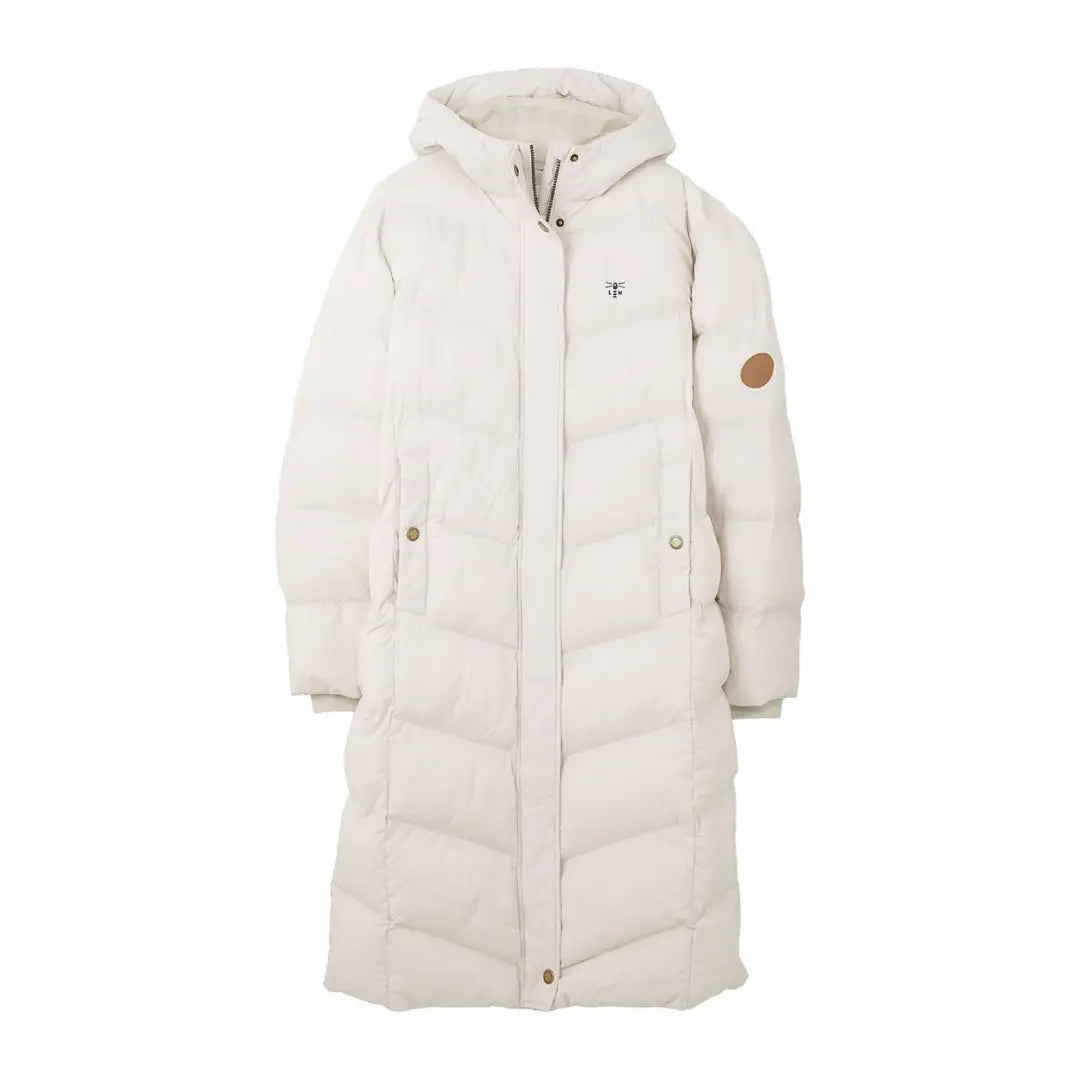 Stylish Lighthouse Savannah Coat in long white with a cozy hood and zipper closure