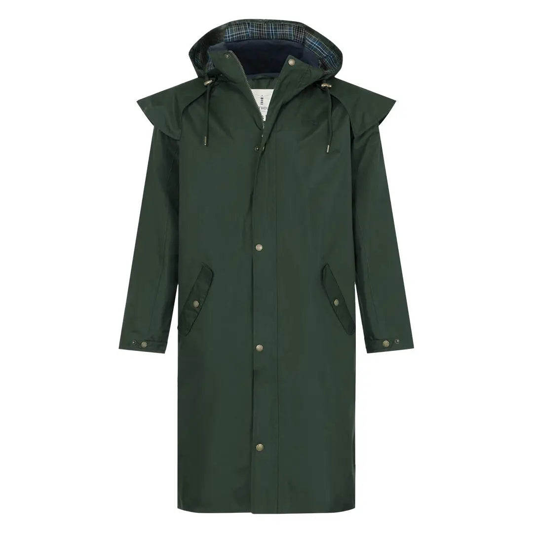 Dark green Lighthouse Stockman full length waterproof rain coat with pockets and snaps