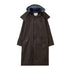 Long brown Lighthouse Stockman full length waterproof rain coat with hood and buttons