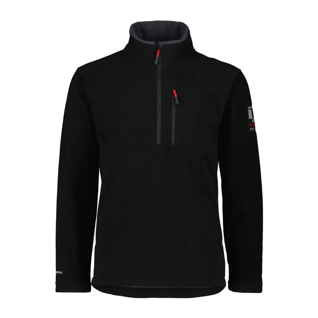 Black fleece pullover featuring a quarter-zip, part of the Line 7 Wind Pro windproof fleece jacket