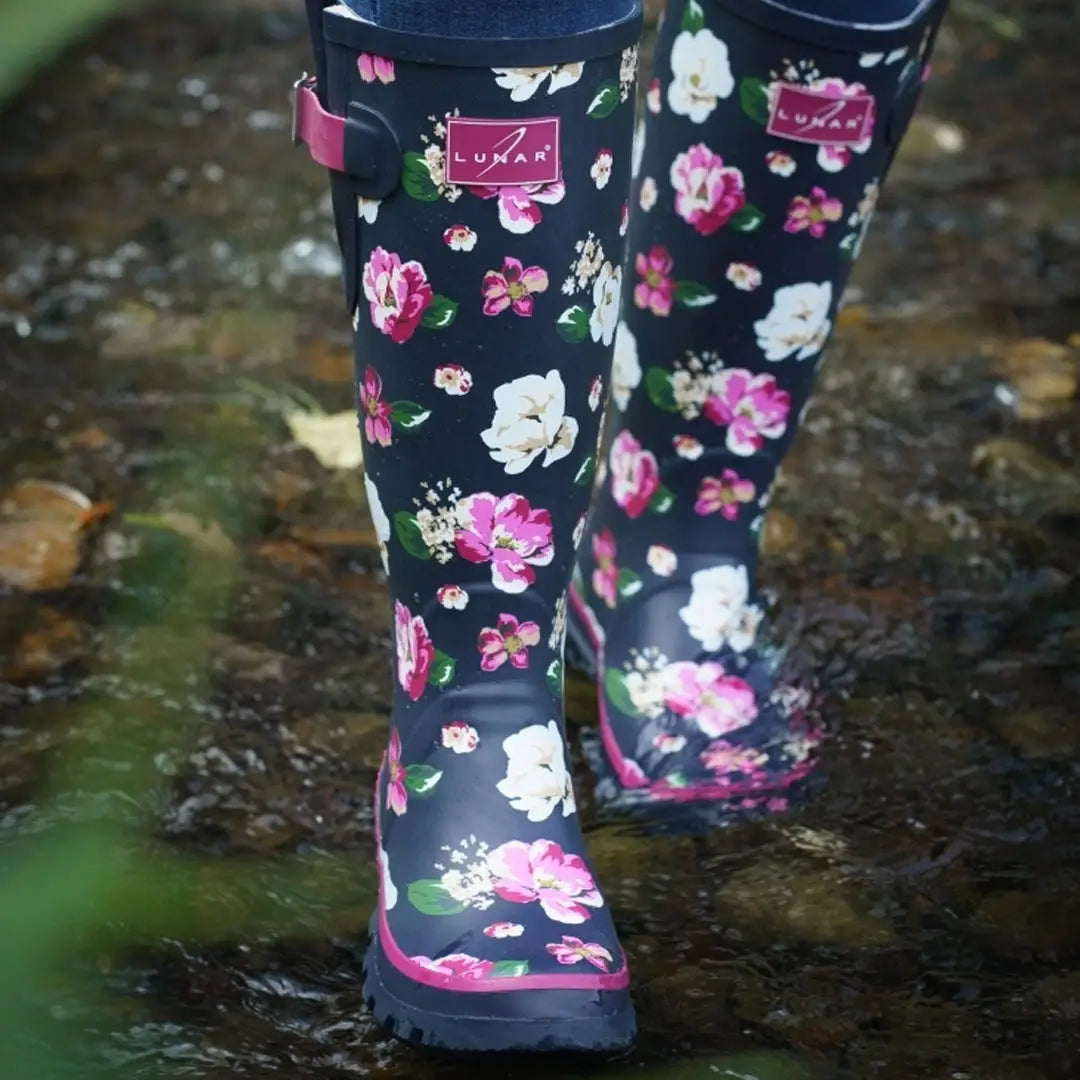 Floral patterned Lunar Garden Wellingtons perfect for country clothing and outdoor fun