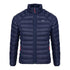 Navy blue quilted down jacket with red accents for stylish country clothing outdoors