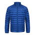 Blue puffy down jacket with zipper for outdoor adventures in country clothing