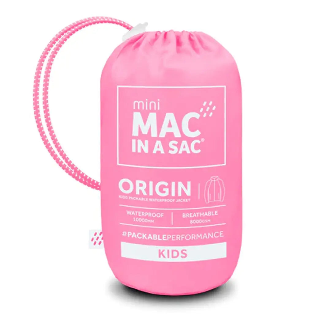 Pink drawstring bag with Mini MAC IN A SAC, perfect for kids jacket adventures