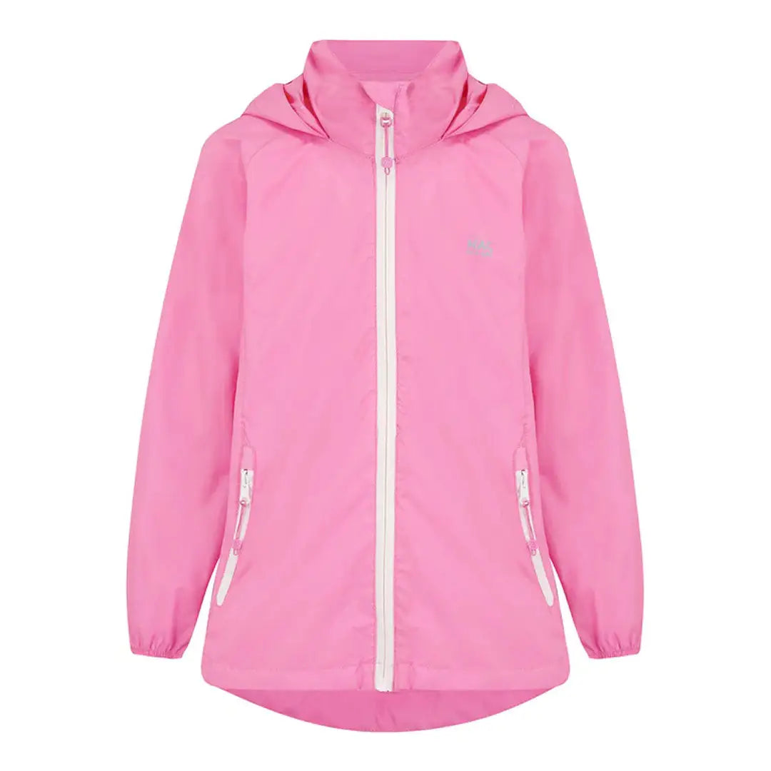 Pink Mac in a Sac Origin 2 Kids Jacket with white zipper and side pockets