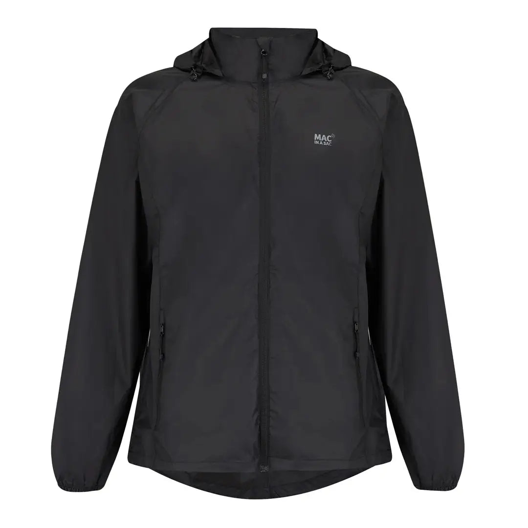 Black hooded Mac in a Sac Origin 2 waterproof adult jacket with side pockets