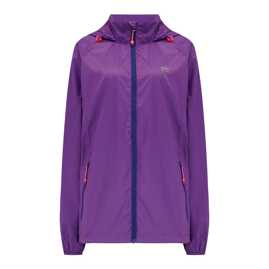 Purple Mac in a Sac Origin 2 Waterproof Jacket for adults, featuring pink accents