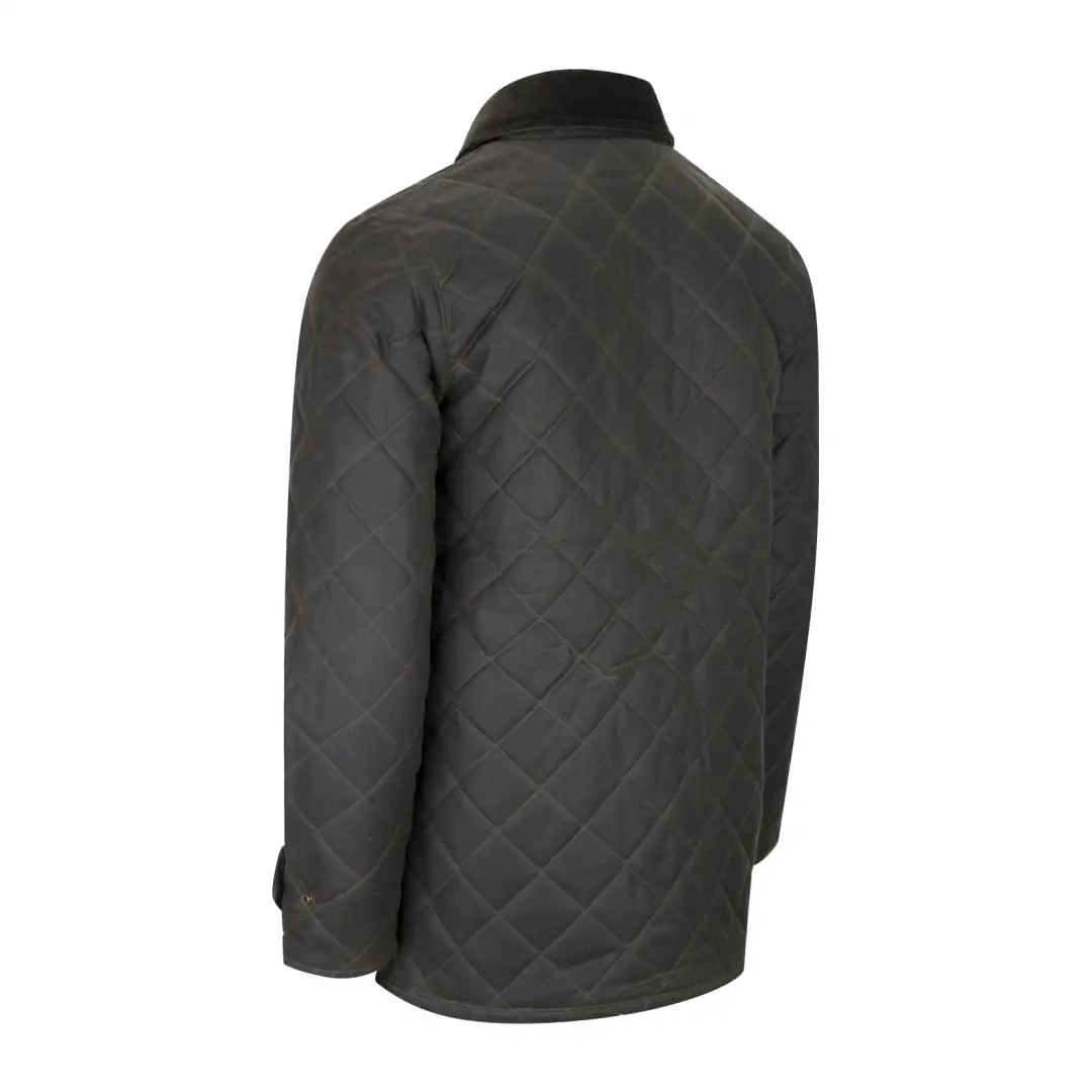 Mens Quilted Wax Jacket in dark gray, featuring a collar and long sleeves, lightly padded