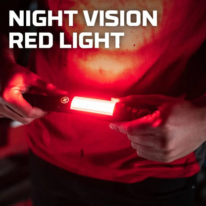 Handheld red light NEBO Big Larry 3 device with bright crimson glow for outdoor use