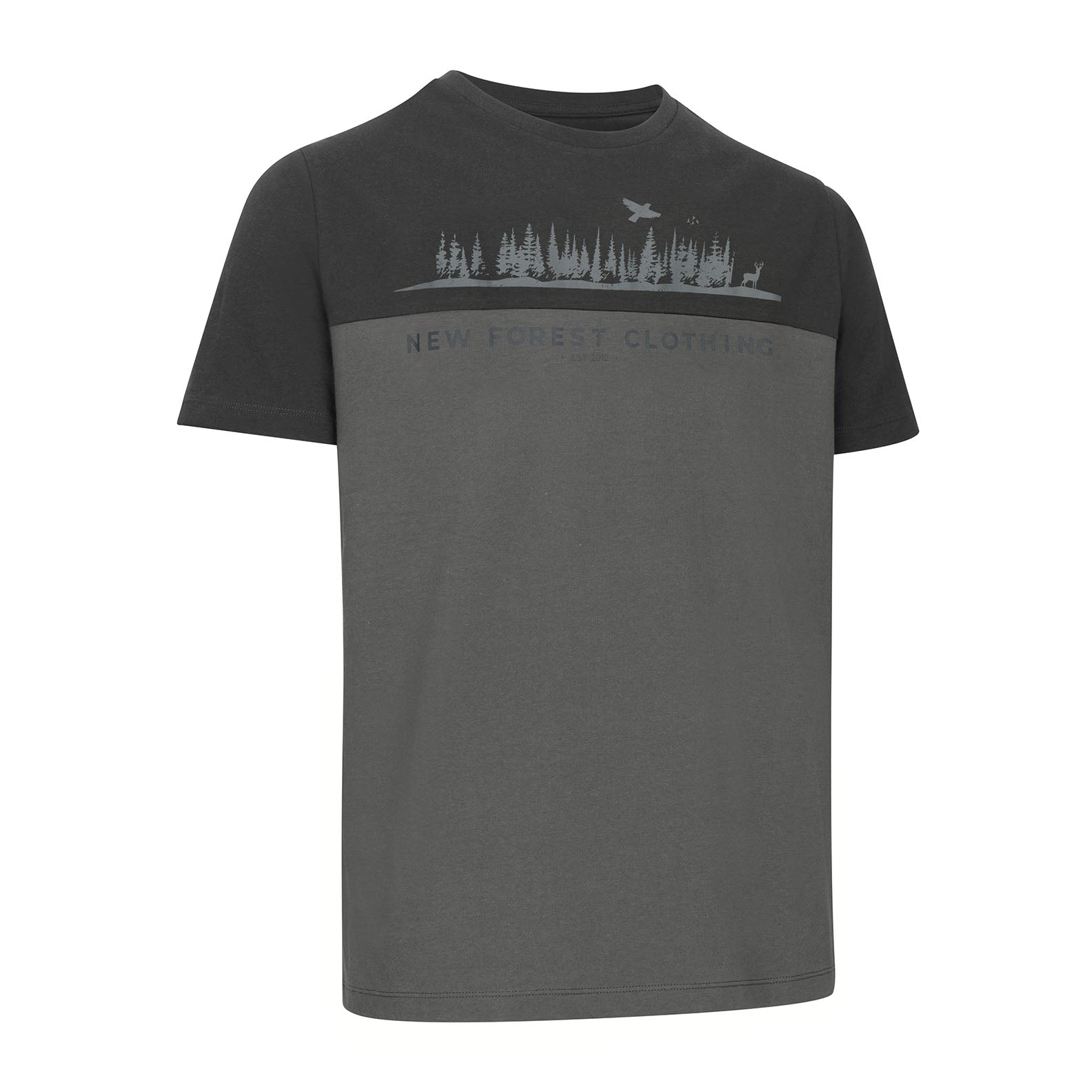 Two-tone graphic tee shirt from New Forest, perfect for country clothing and outdoor adventures