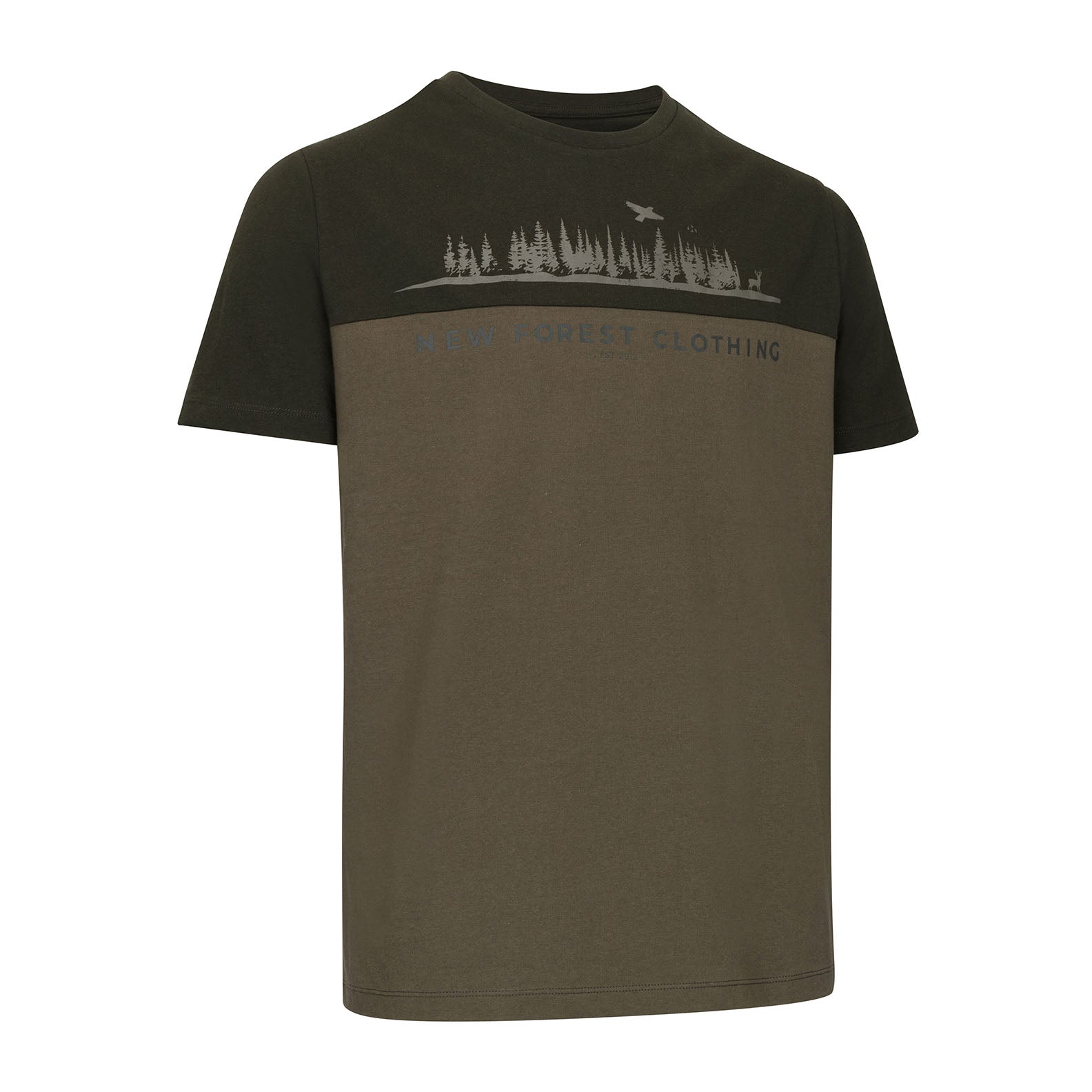 Olive green New Forest 2-Tone Graphic T-Shirt perfect for country clothing and outdoors lovers