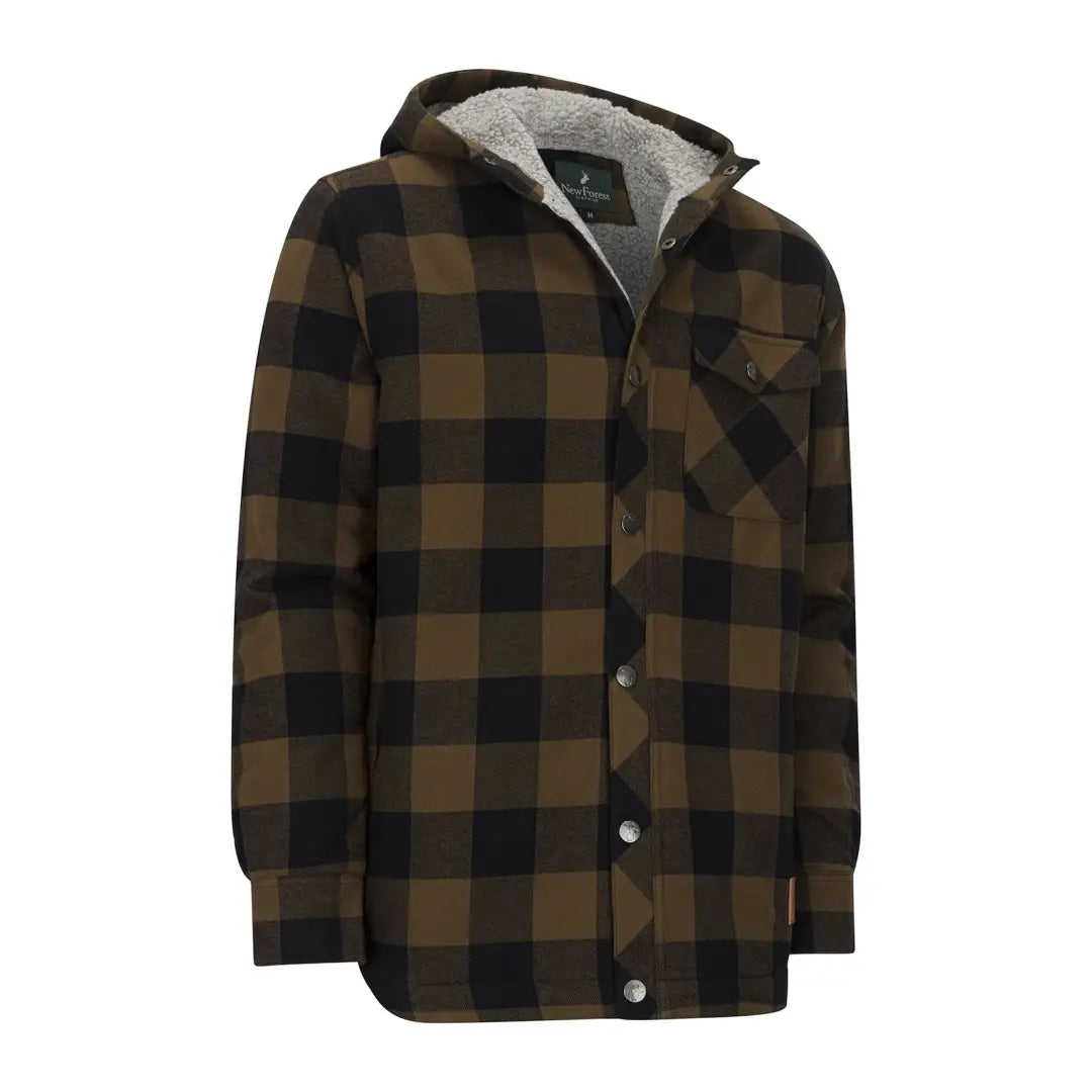 Plaid flannel jacket with sherpa collar and popper fastening for stylish country clothing