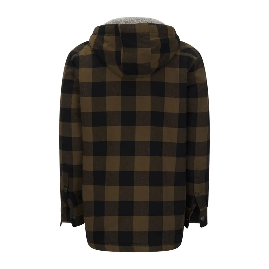 Brown and black checkered Plaid flannel shirt with popper fastening for country clothing