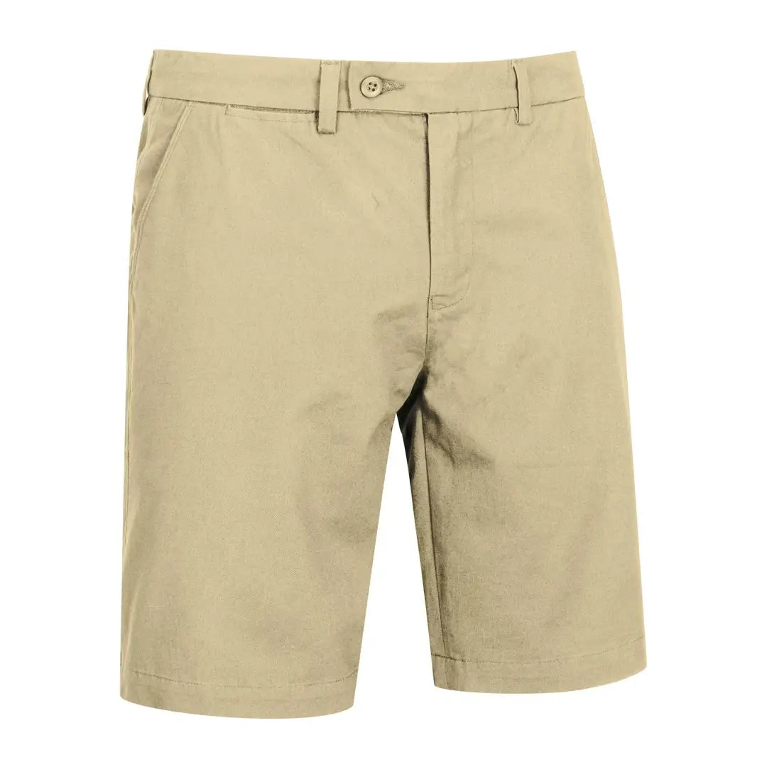 Khaki men’s dress shorts with button closure, perfect for your New Forest Chino style