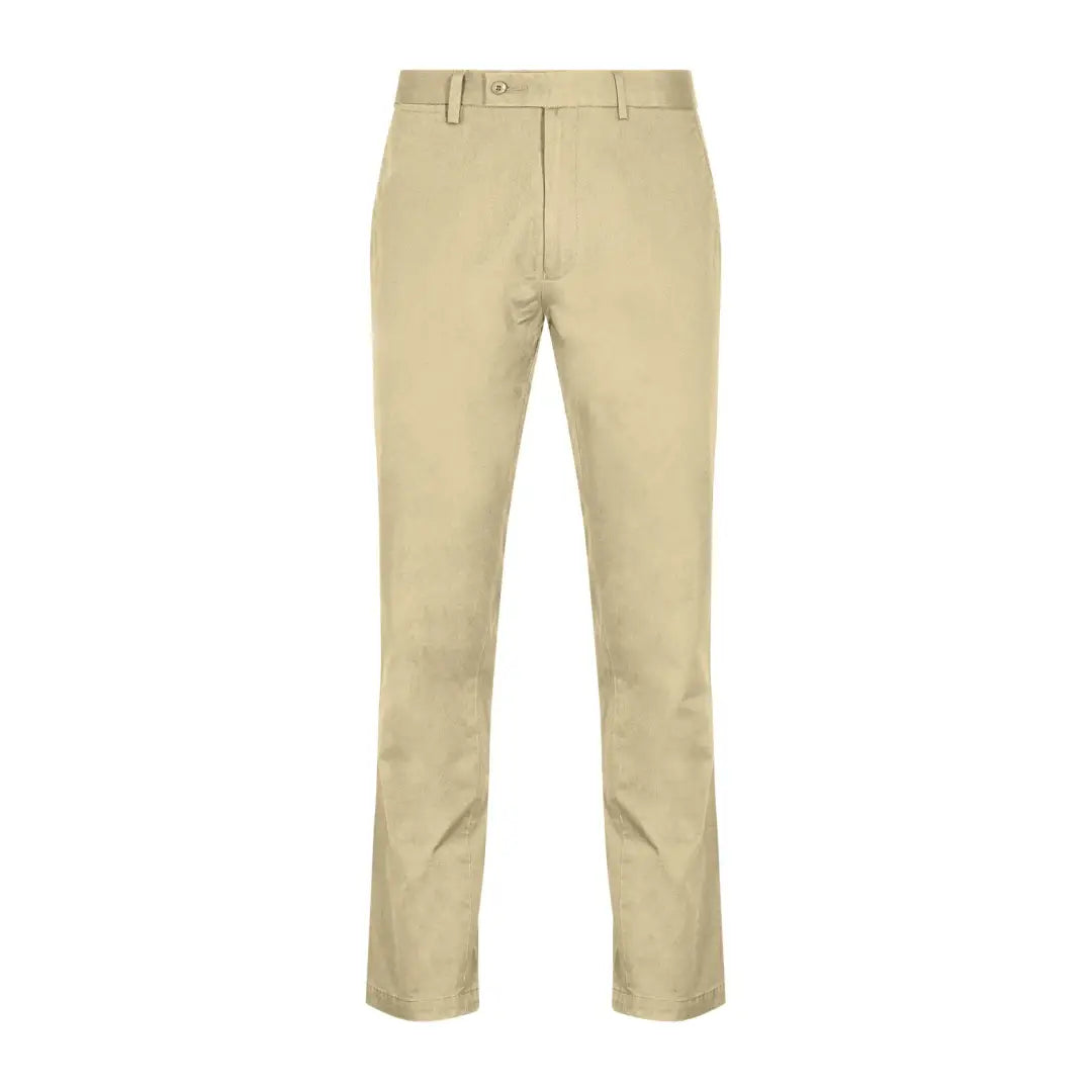 Pair of khaki flat front straight leg Forest Classic Chinos for a stylish look