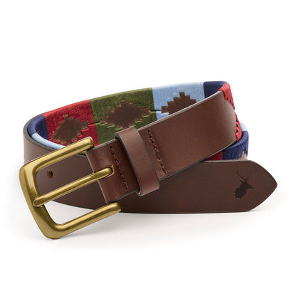 Brown leather belt with colorful fabric perfect for the New Forest Classic Polo style