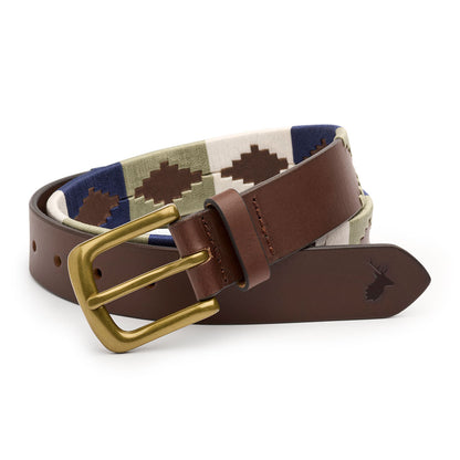 Brown leather New Forest Classic Polo Belt featuring stylish patterned fabric inlay