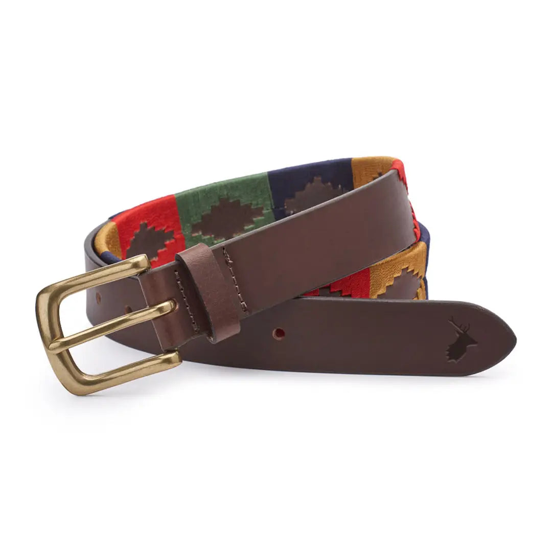 Colorful woven fabric belt with leather trim perfect for a New Forest Classic Polo look