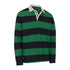 Green and navy blue striped rugby shirt with white collar from New Forest Classic Stripe