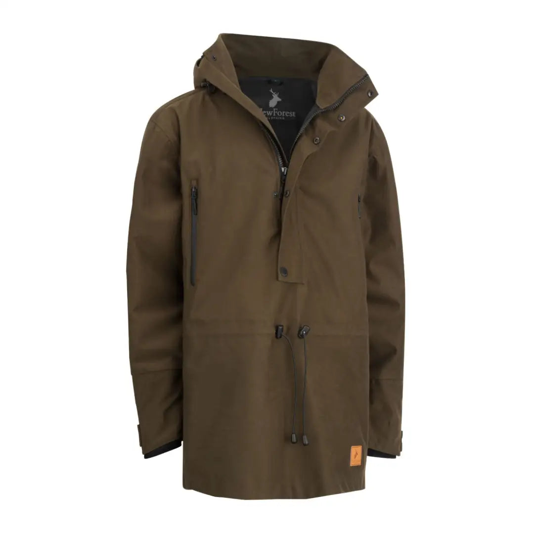 Brown hooded waterproof jacket perfect for forest country sport adventures