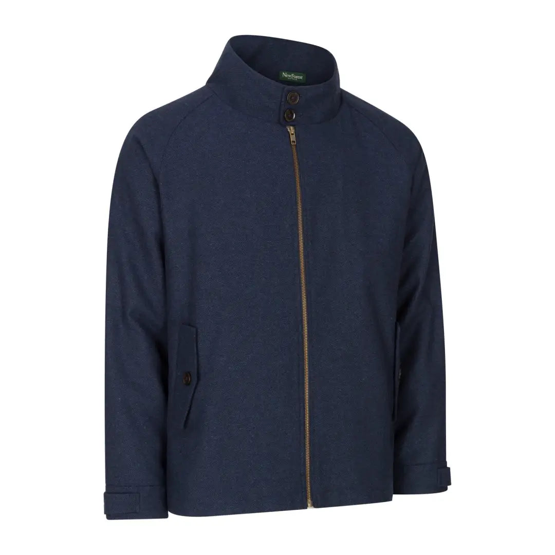 Navy blue zip-up fleece jacket with high collar for country clothing adventures