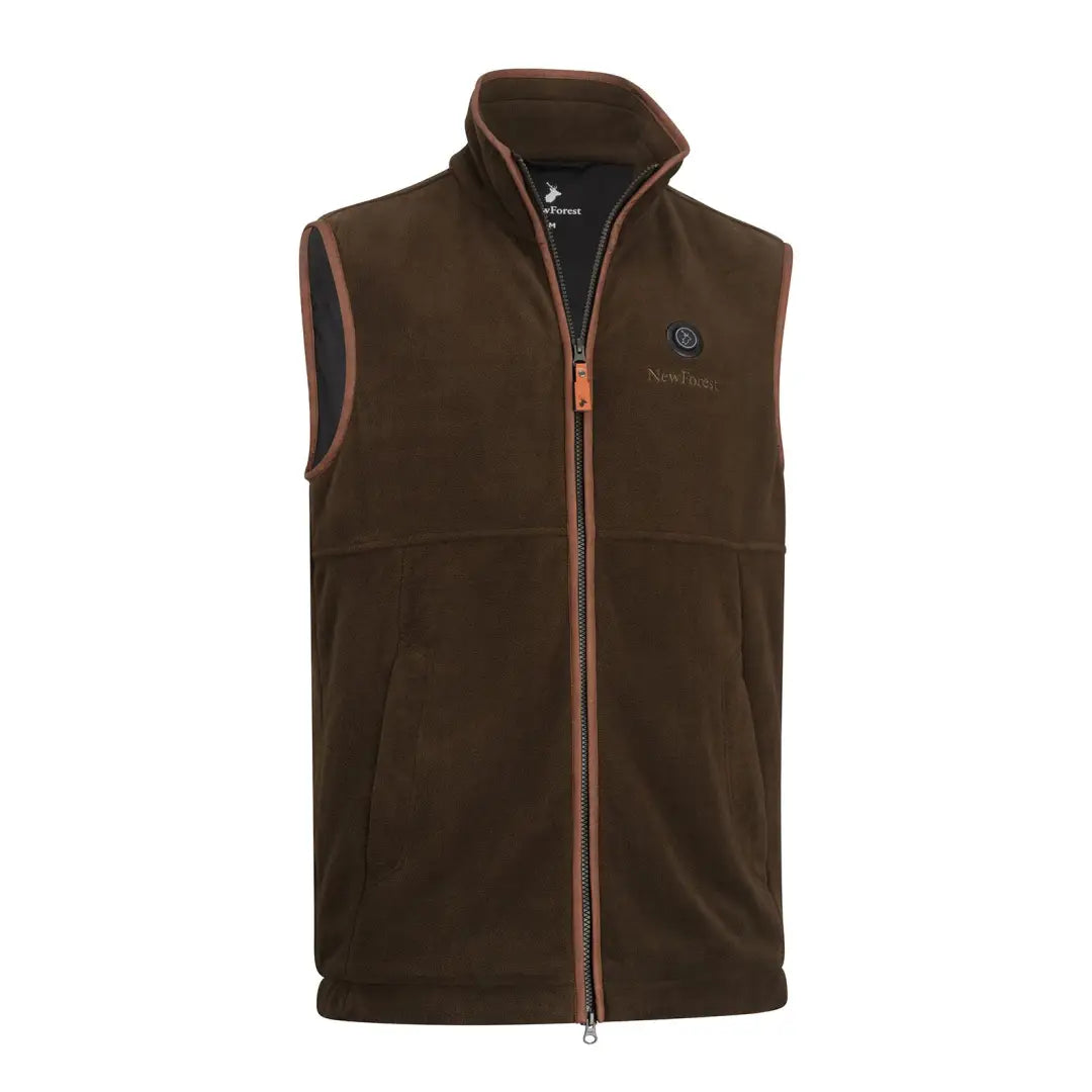 Brown fleece gilet with orange zipper perfect for cozy forest adventures