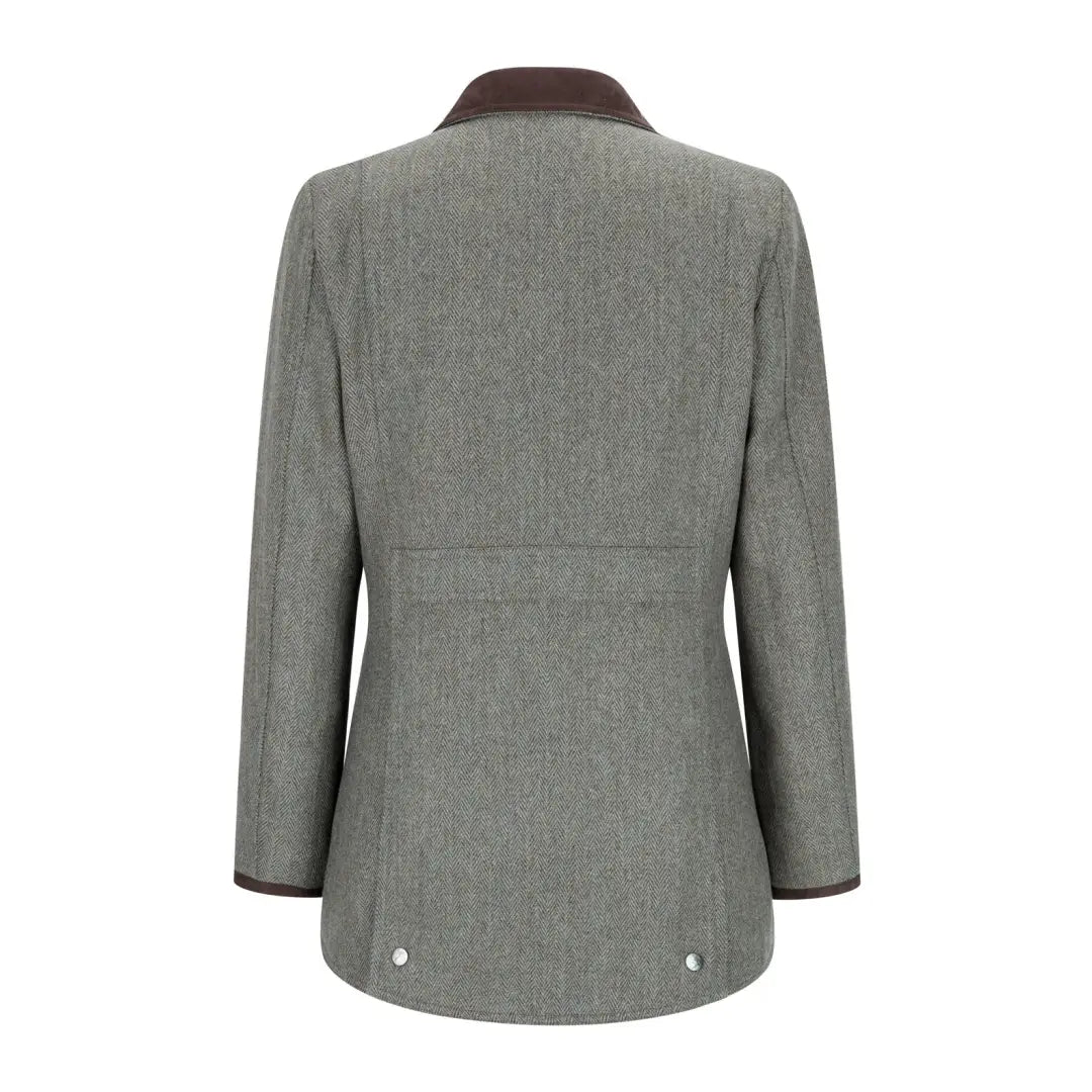 Gray tweed field coat with a stylish brown collar, perfect for outdoor adventures