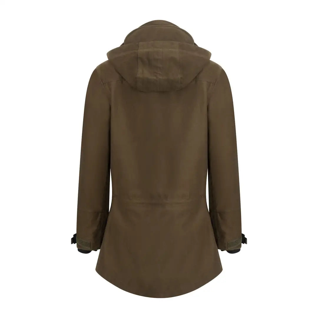 Olive green hooded coat with tailored waist from the New Forest Ladies Country Sport Smock